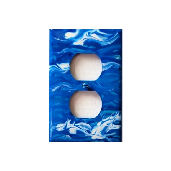 Hand Crafted Other - Hand Crafted Blue and White Abstract Design Duplex Outlet Wall Plate
